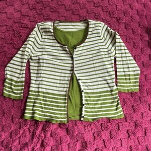 Two piece Green and White Tank and Button Down Cardigan Size Small